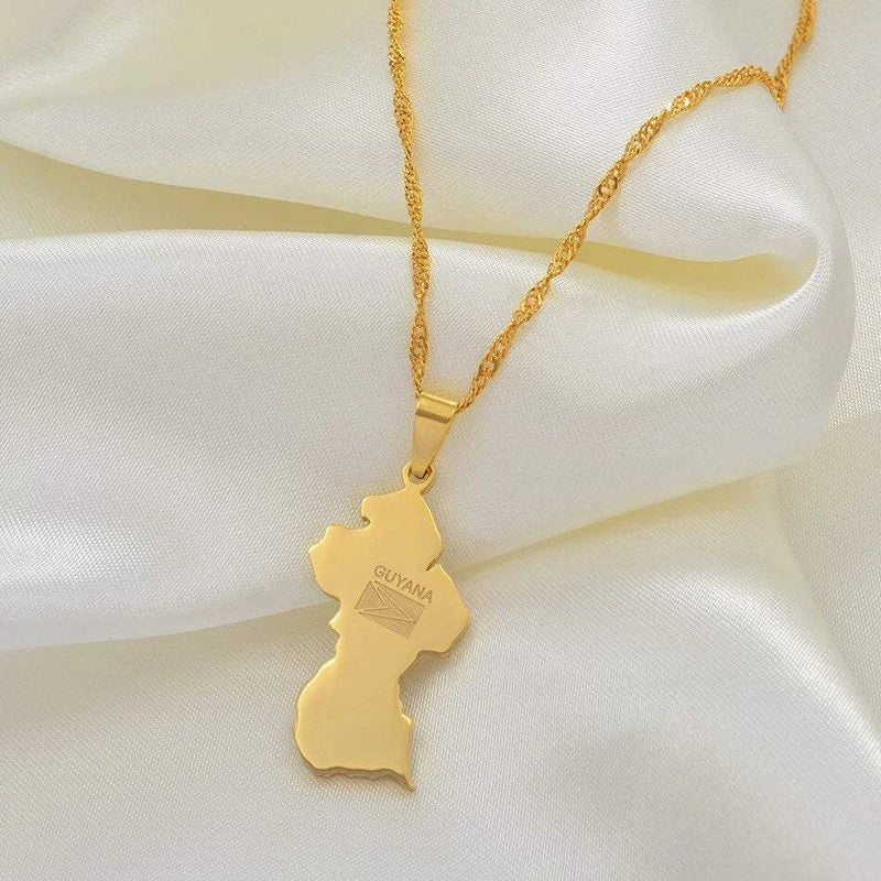 ELXNAY Guyana map necklace, Guyanese jewellery, gold map necklace