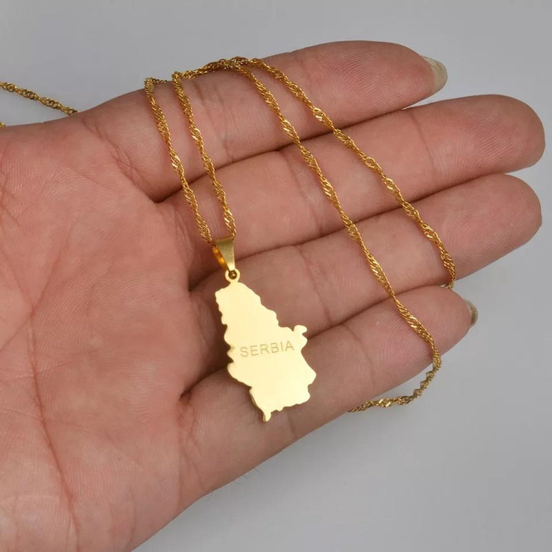 ELXNAY Serbia Map Necklace